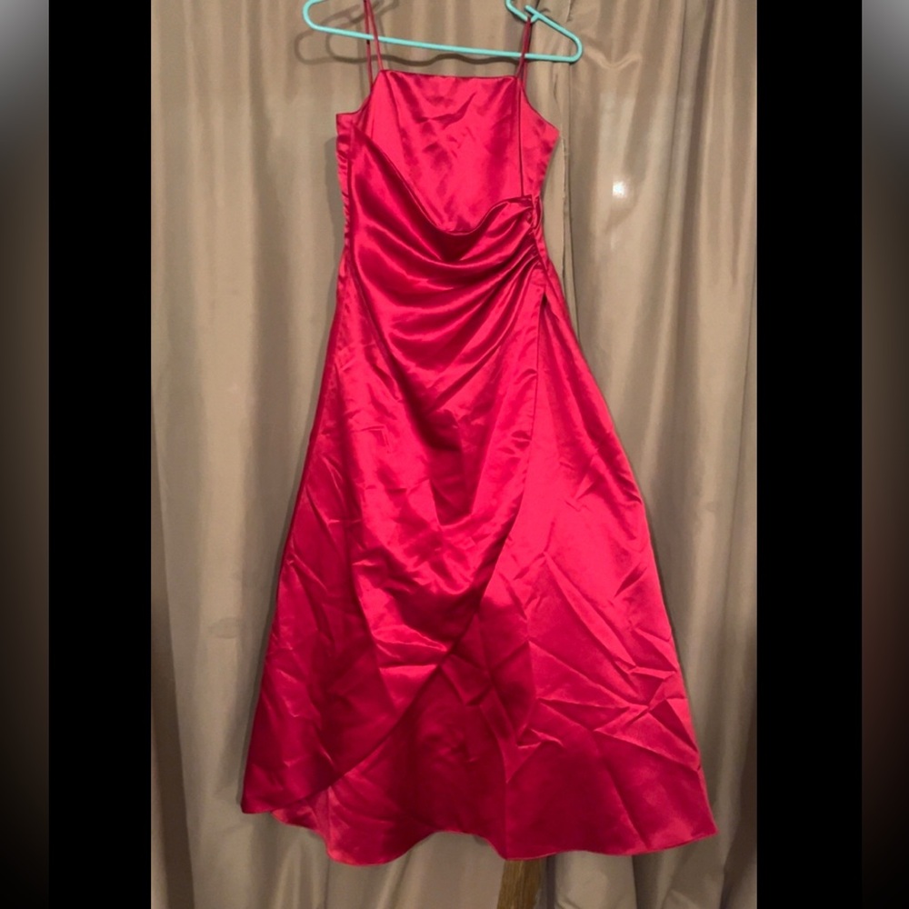 David's Bridal Red Ruched Halter Gown